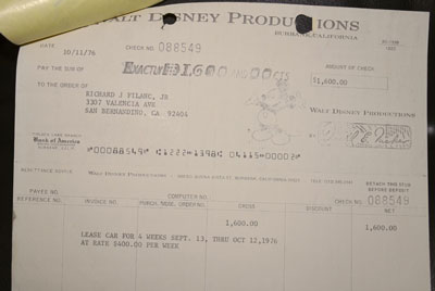 Copy of the check from Disney for $1,600 (4 weeks) of s/n 15661