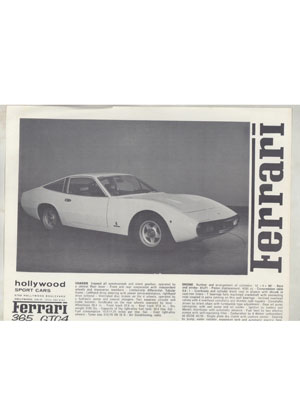 Hollywood Sport Cars Sales Brochure 1972