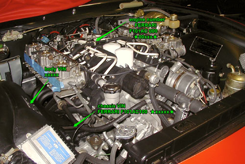 Under hood location of serial and engine numbers (s/n 15505).